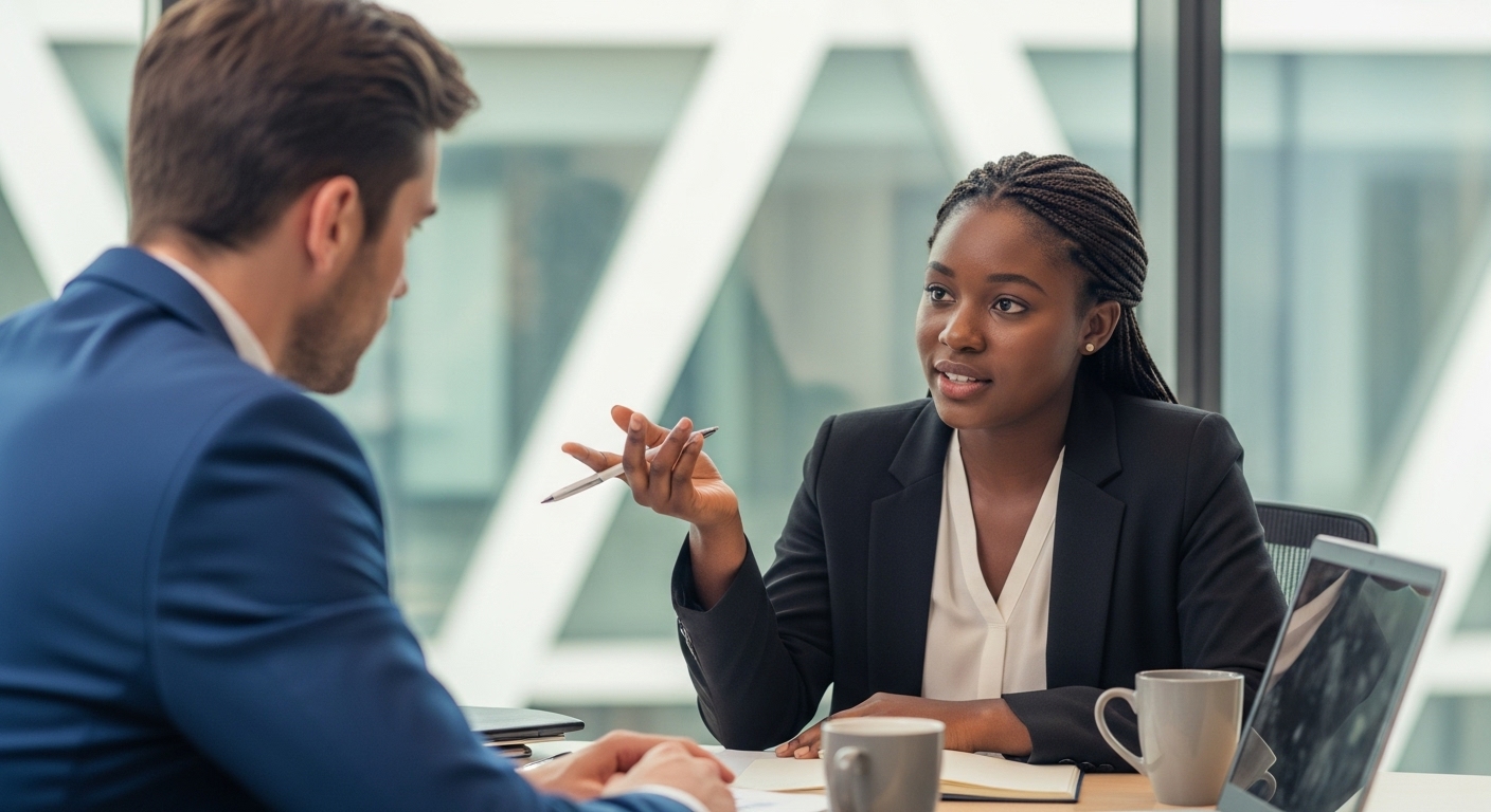 Two business professionals giving a high-five in a meeting