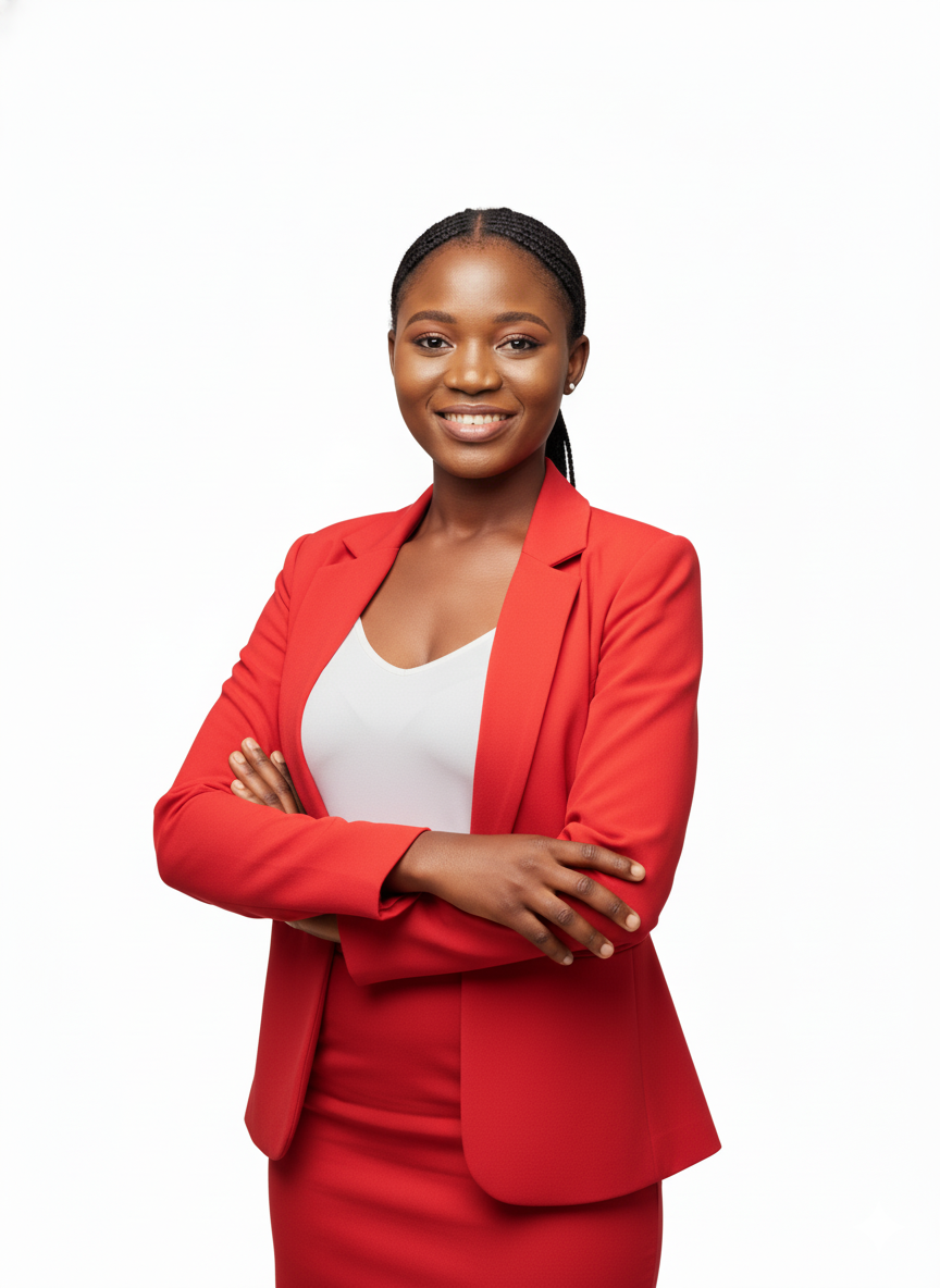Portrait of Tosin smiling in a business setting